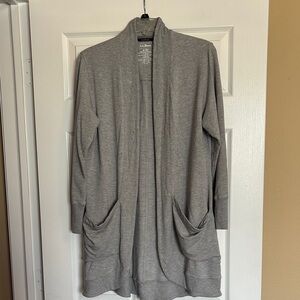 L.L. Bean women’s gray open front long cardigan sweater size medium petite